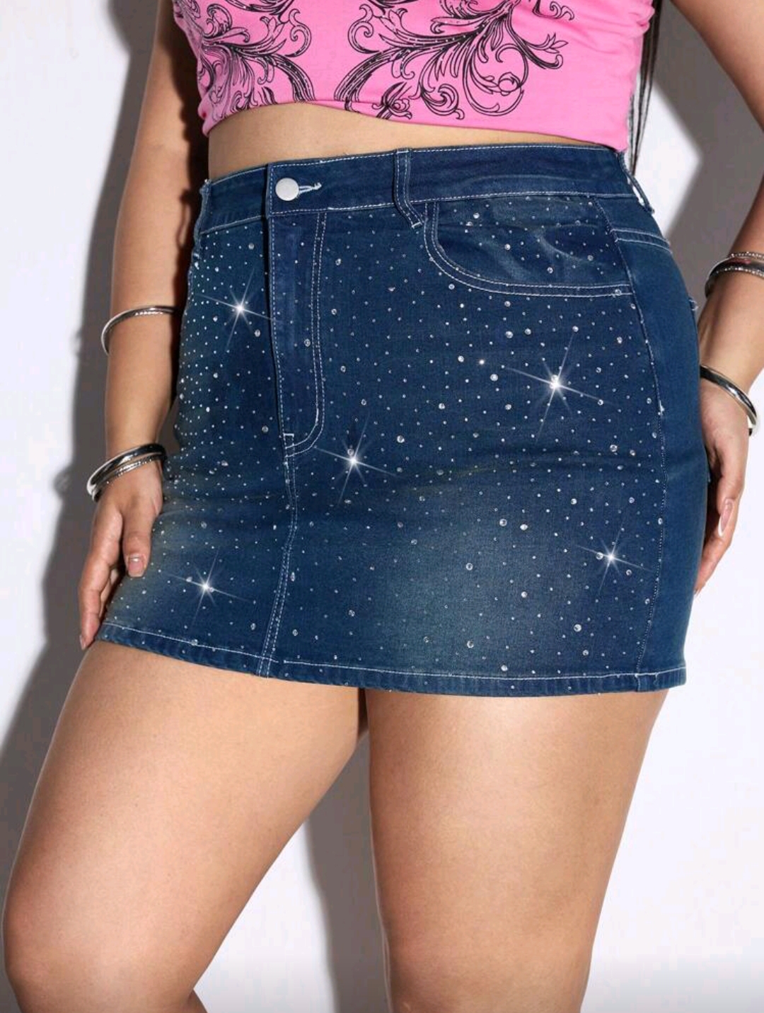 Mini de jean con strass 3 XL y 4 XL