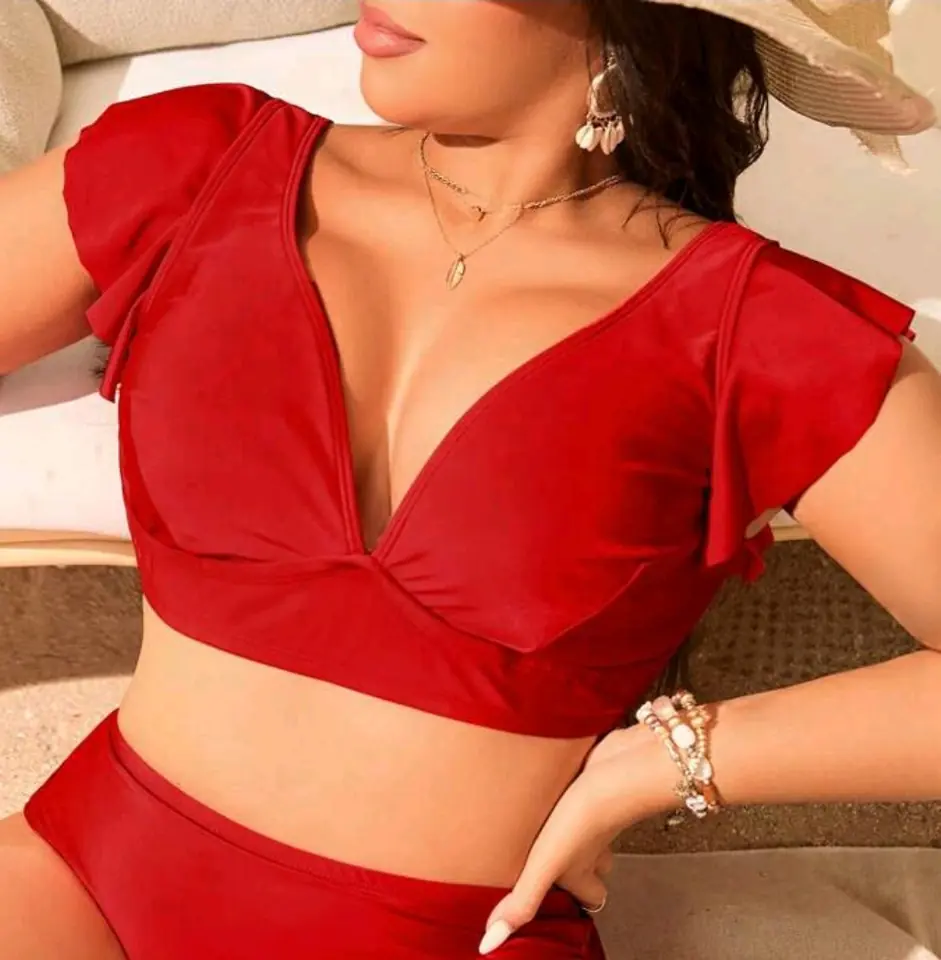 Top de bikini rojo con volados 3 XL