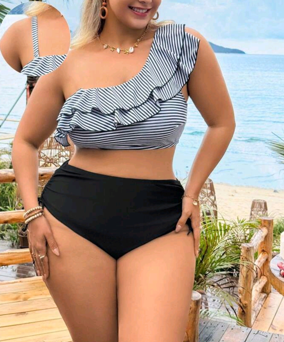 Bombacha de bikini negra fruncida 4 XL