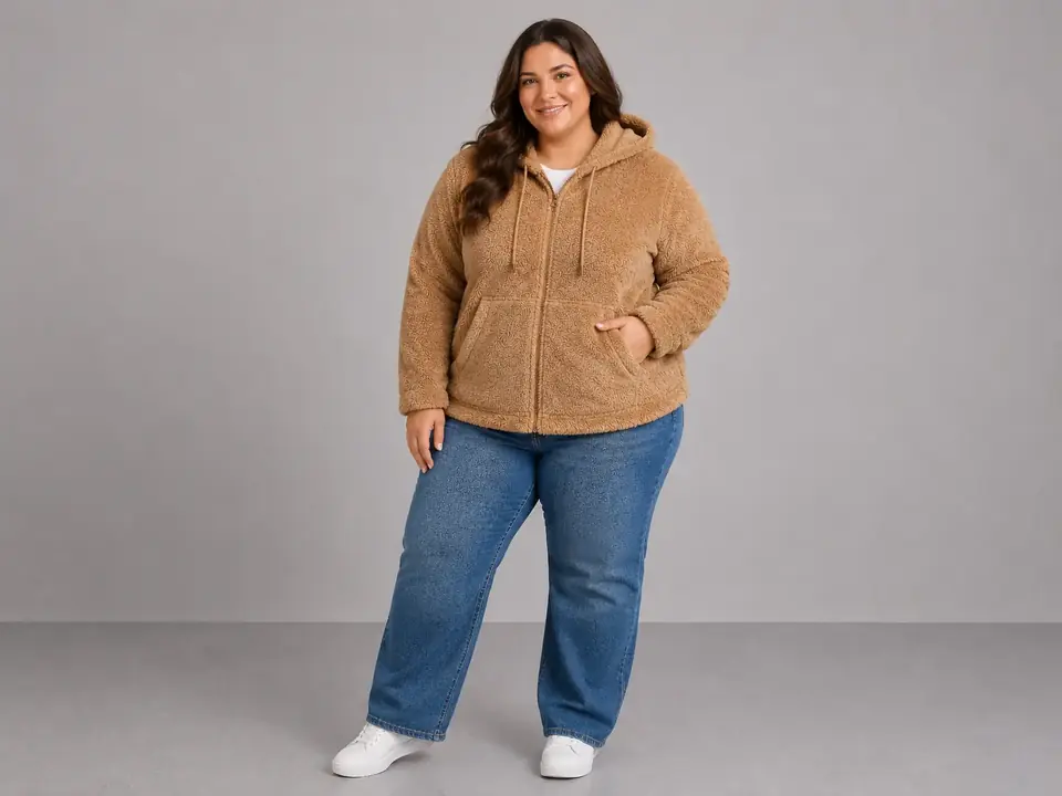 Campera teddy marrón con capucha