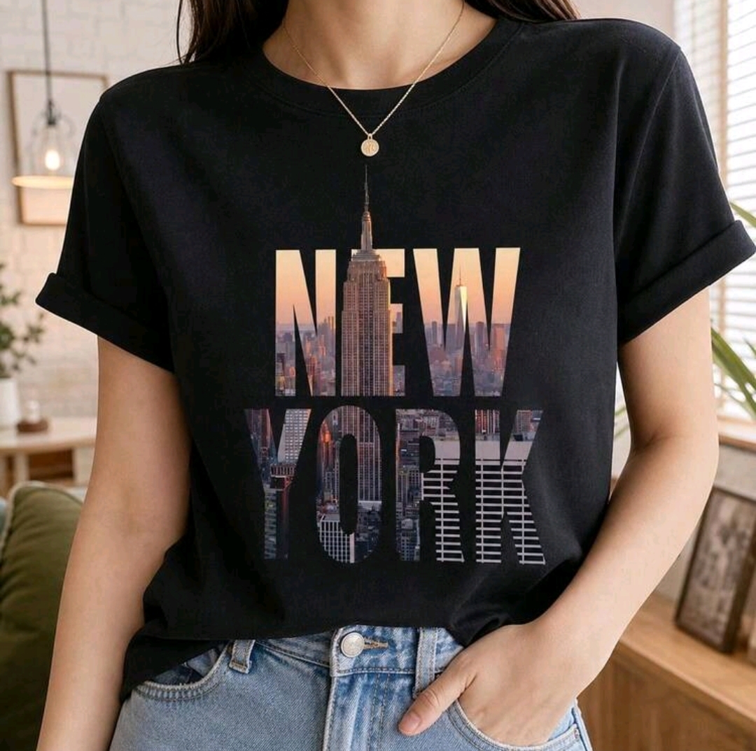 Remerón negro de algodón estampado: New York