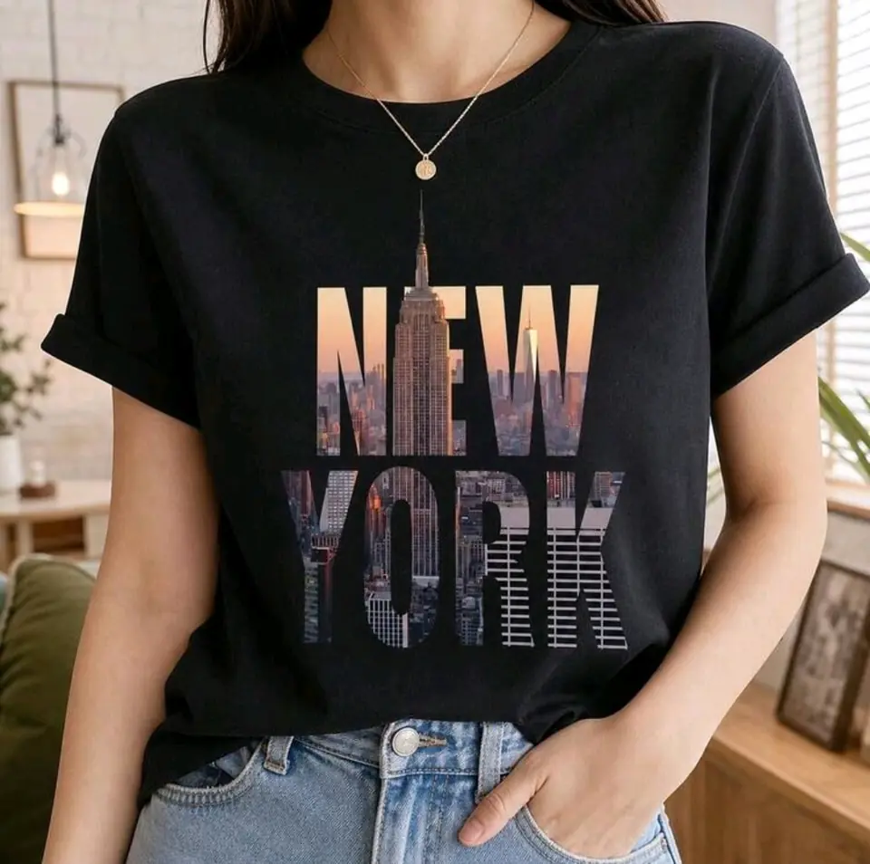 Remerón negro de algodón estampado: New York