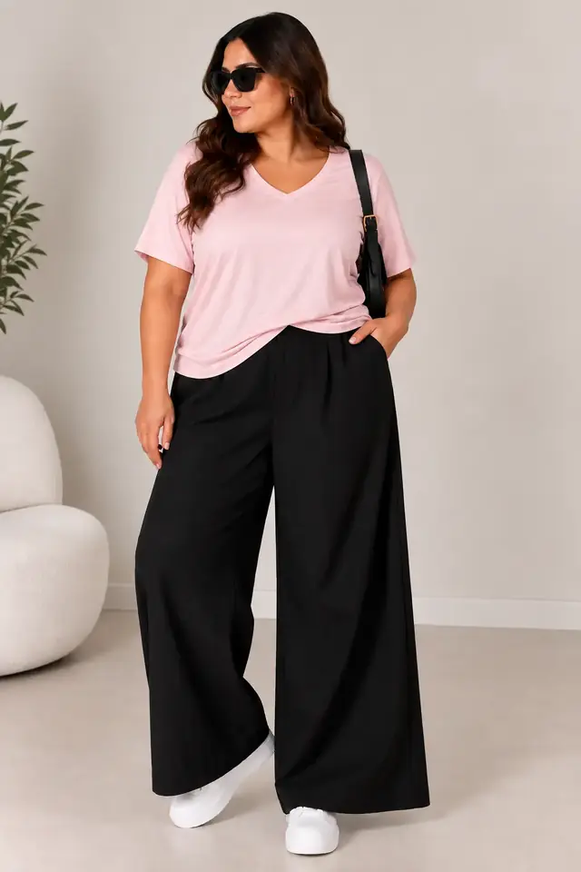 Remera rayón cuello V rosa 3XL