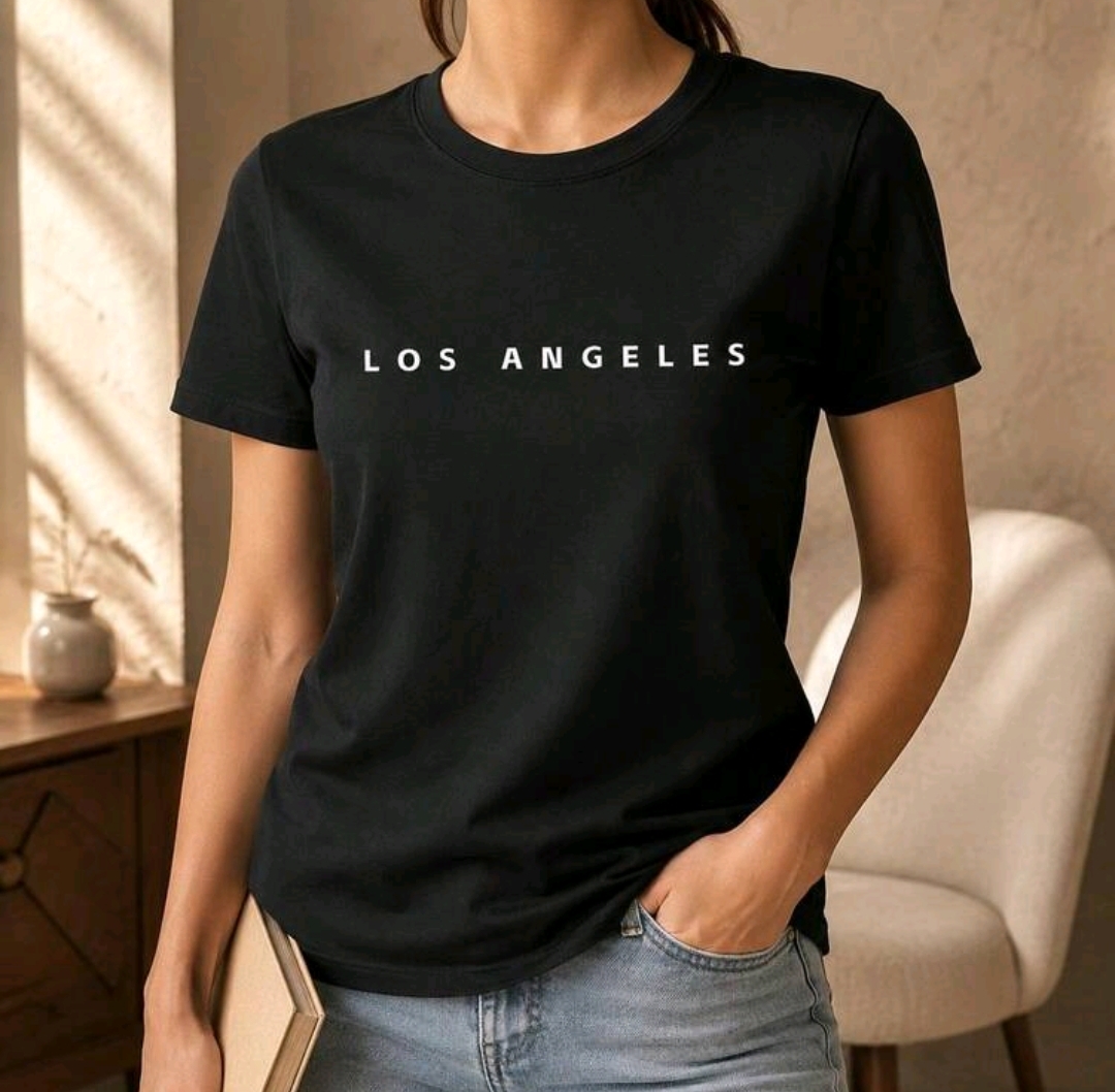 Remerón negro de algodón estampado: Los Ángeles