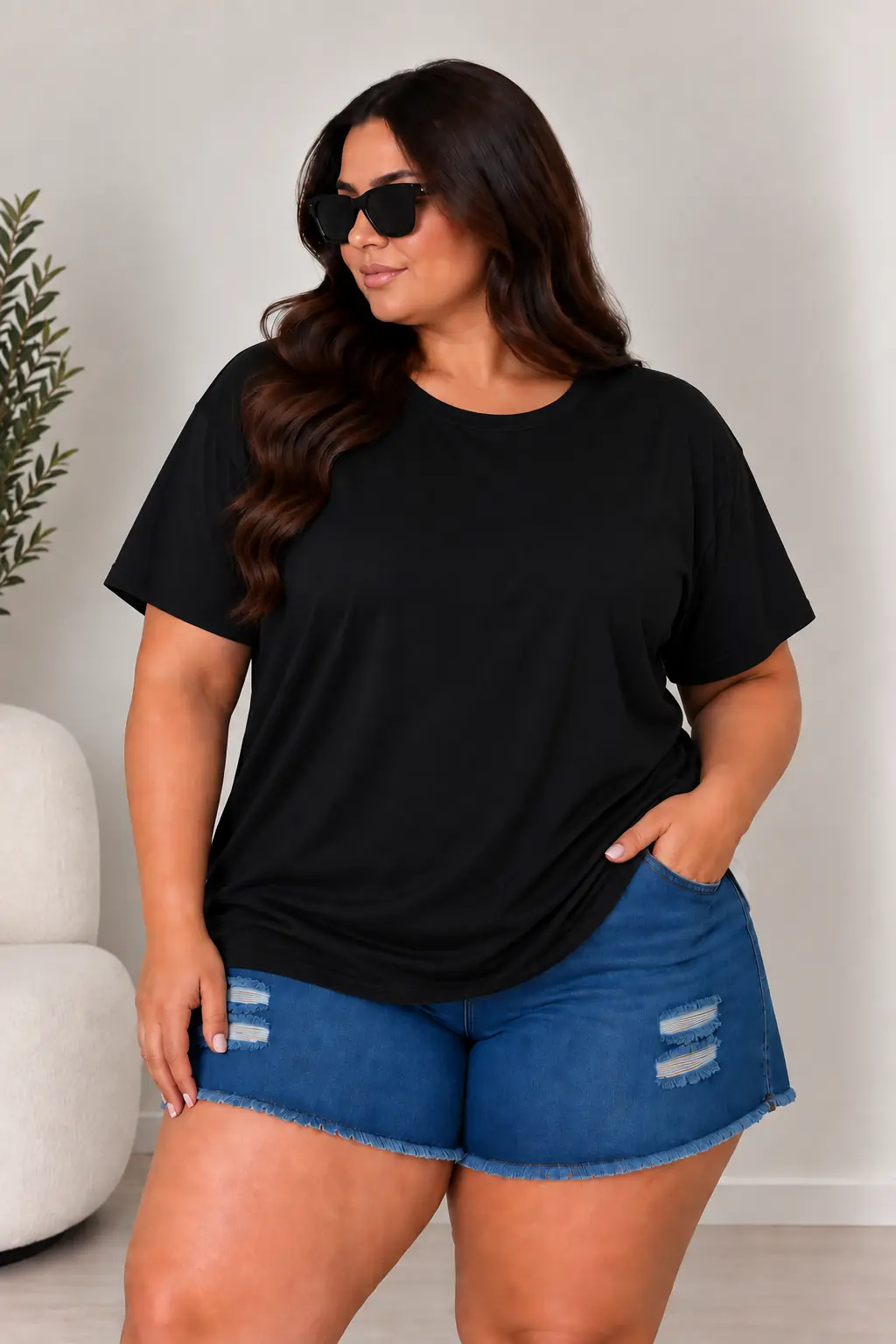 Remera de rayón negro: US 18 / 20 y US 22 / 24