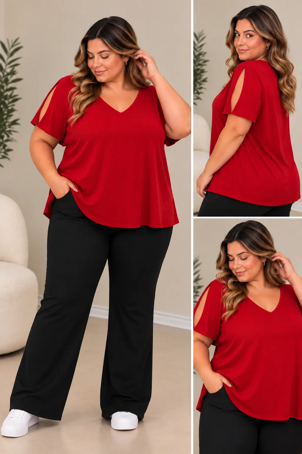 Blusa cuello V roja