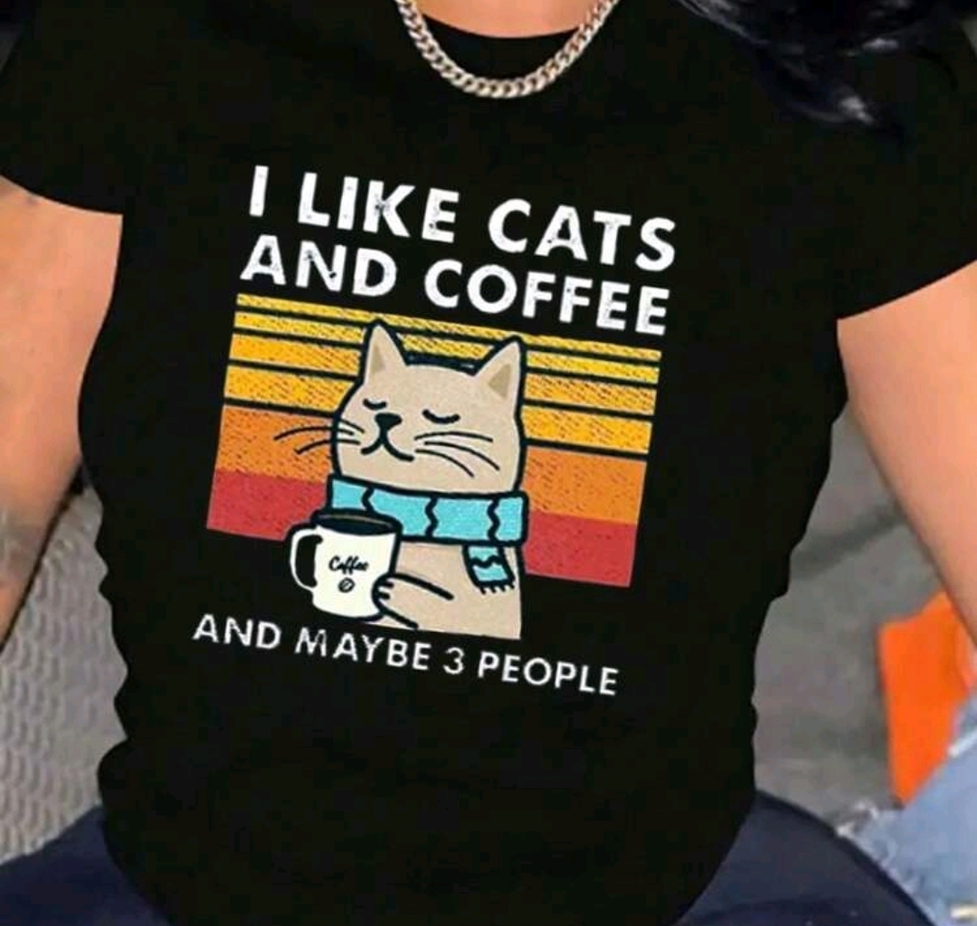 Remerón negro de algodón estampado: gatos y café