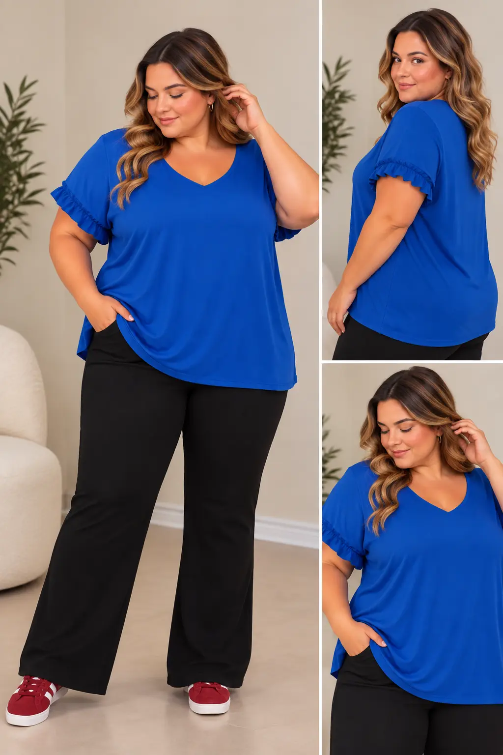 Blusa con volados azul