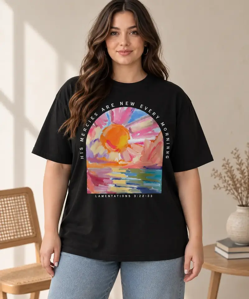 Remerón negro de algodón estampado: atardecer