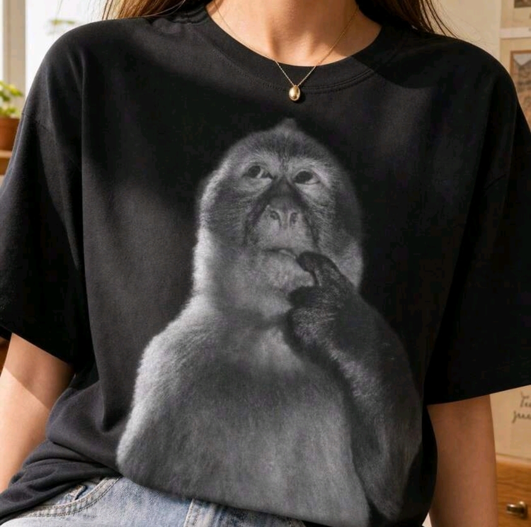 Remerón negro de algodón estampado mono