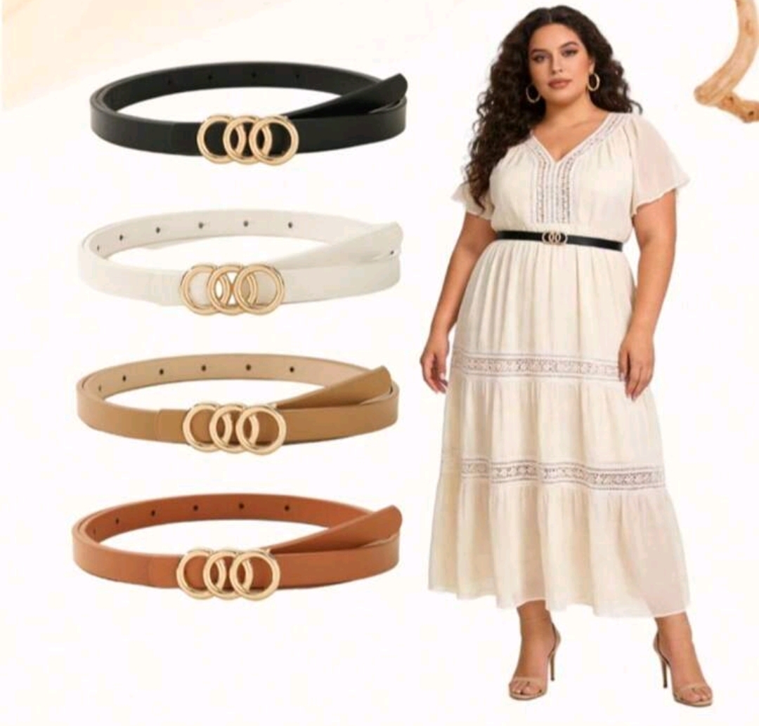 Cinto fino con hebilla dorada: negro, marrón, beige y blanco
