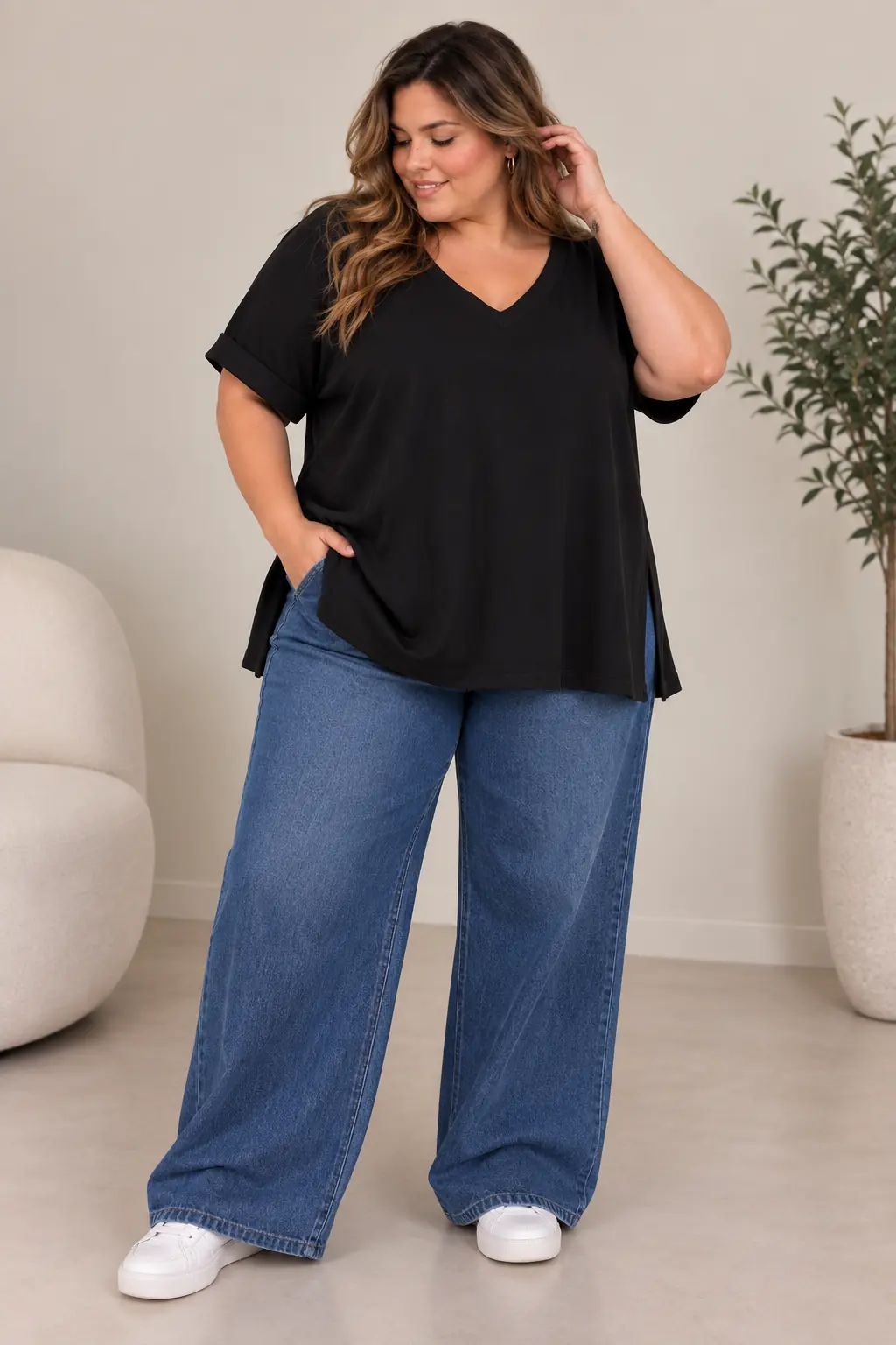 Blusa cuello V negra