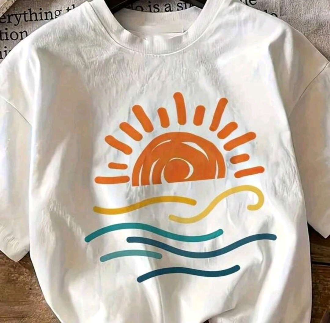Remerón blanco de algodón estampado: atardecer
