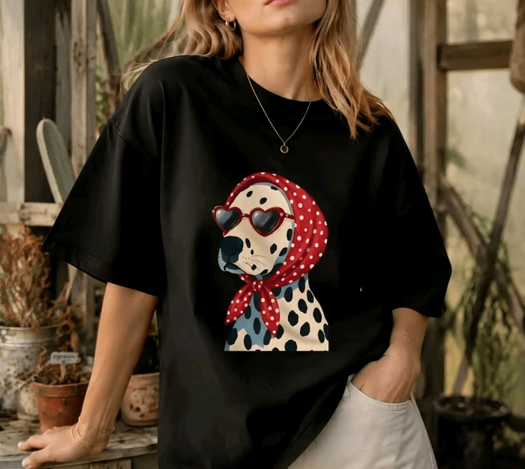 Remerón negro de algodón estampado: dálmata