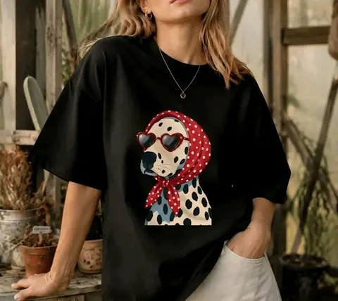 Remerón negro de algodón estampado: dálmata