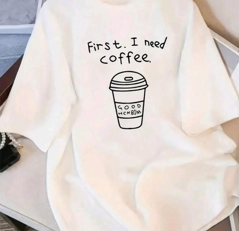 Remerón blanco de algodón estampado: café