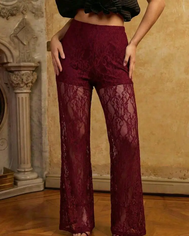Pantalón con encaje bordo 4 XL