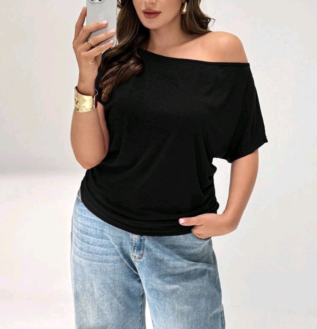 Blusa negra asimétrica algodón 1 XL y 3 XL