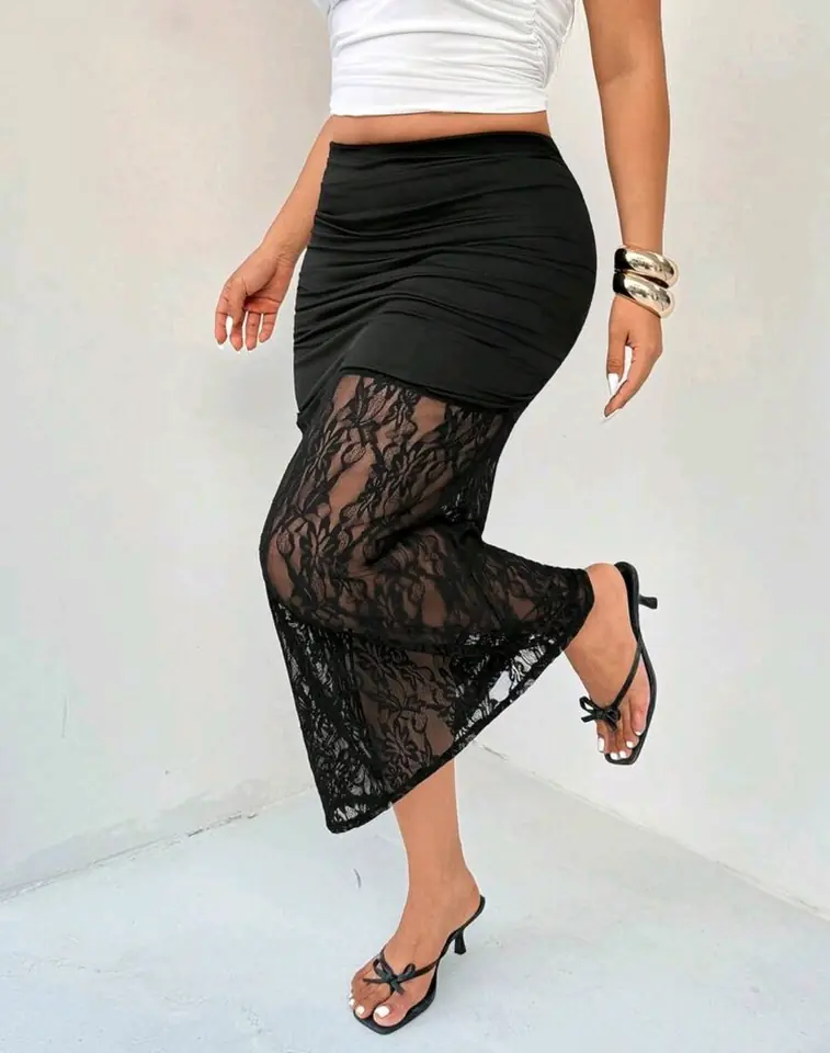 Pollera fruncida con encaje 3 XL