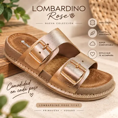 SANDALIA LOMBARDINO ROSE CRUSH DORADA