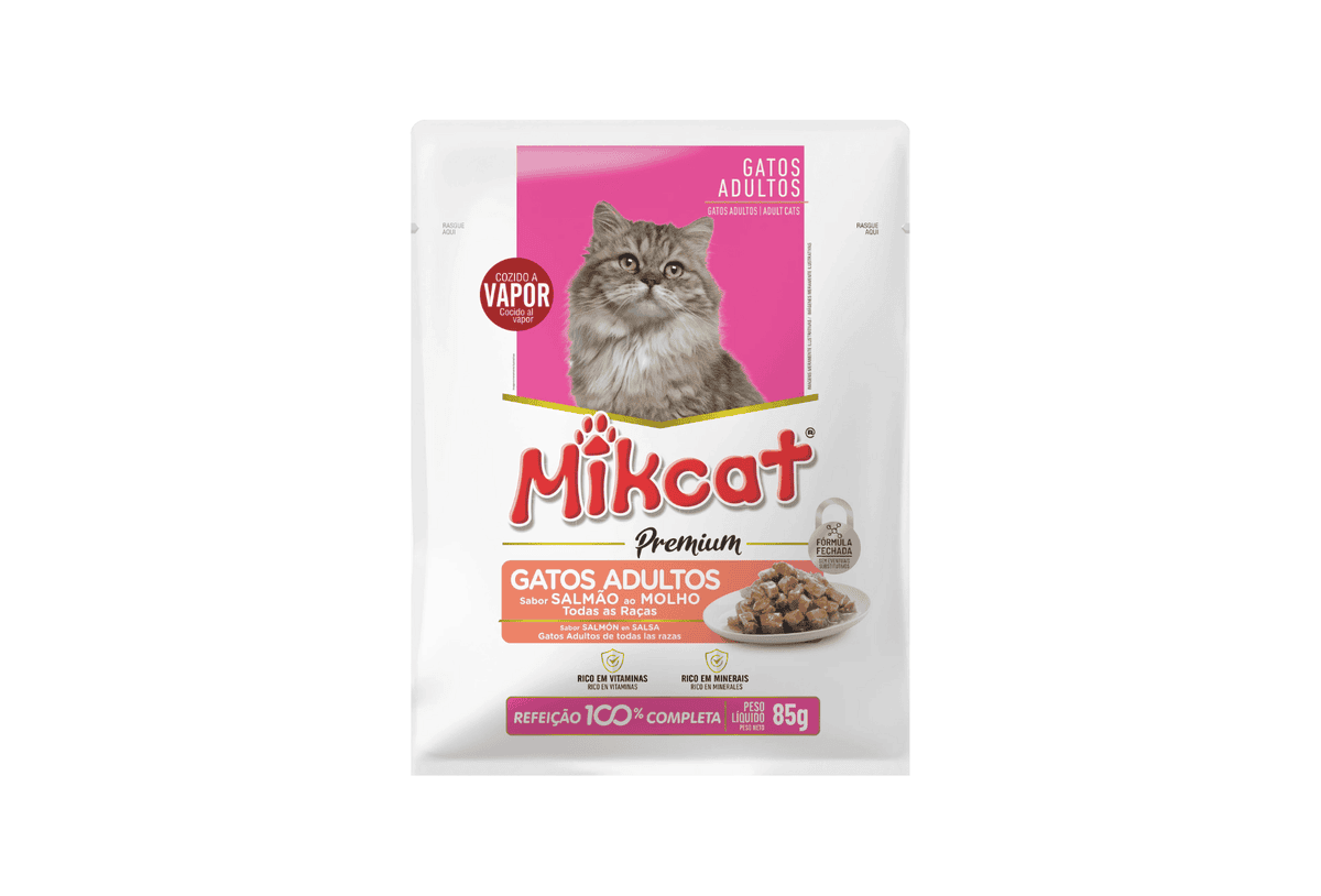 Salsa para gato Mikcat Premium salmón 85 grs Caja x 18 unidades