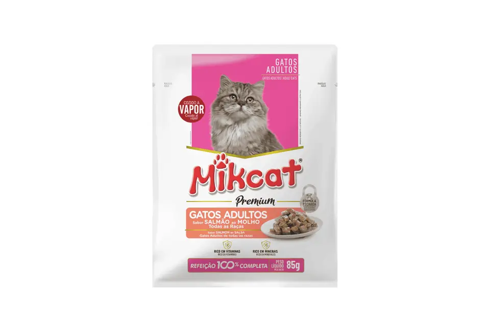 Salsa para gato Mikcat Premium salmón 85 grs Caja x 18 unidades
