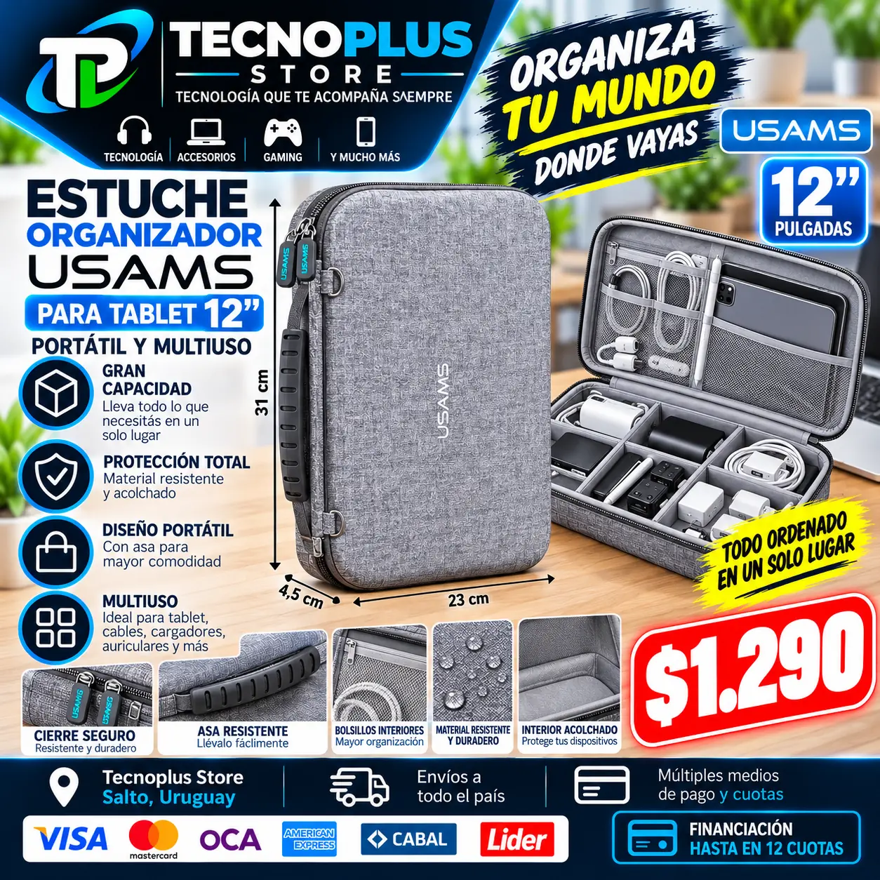 Estuche Organizador USAMS 12 para Tablet – Gris