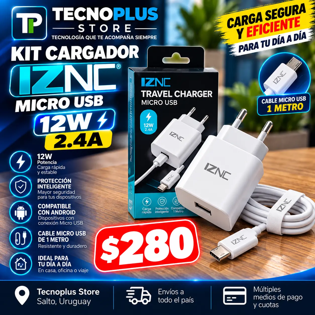 Cargador IZNC 12W 2.4A + Cable Micro USB 1 Metro