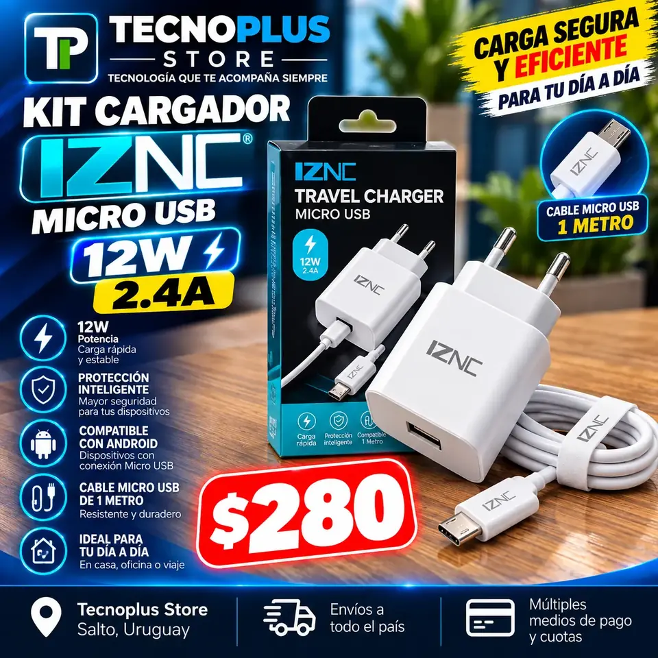 Cargador IZNC 12W 2.4A + Cable Micro USB 1 Metro
