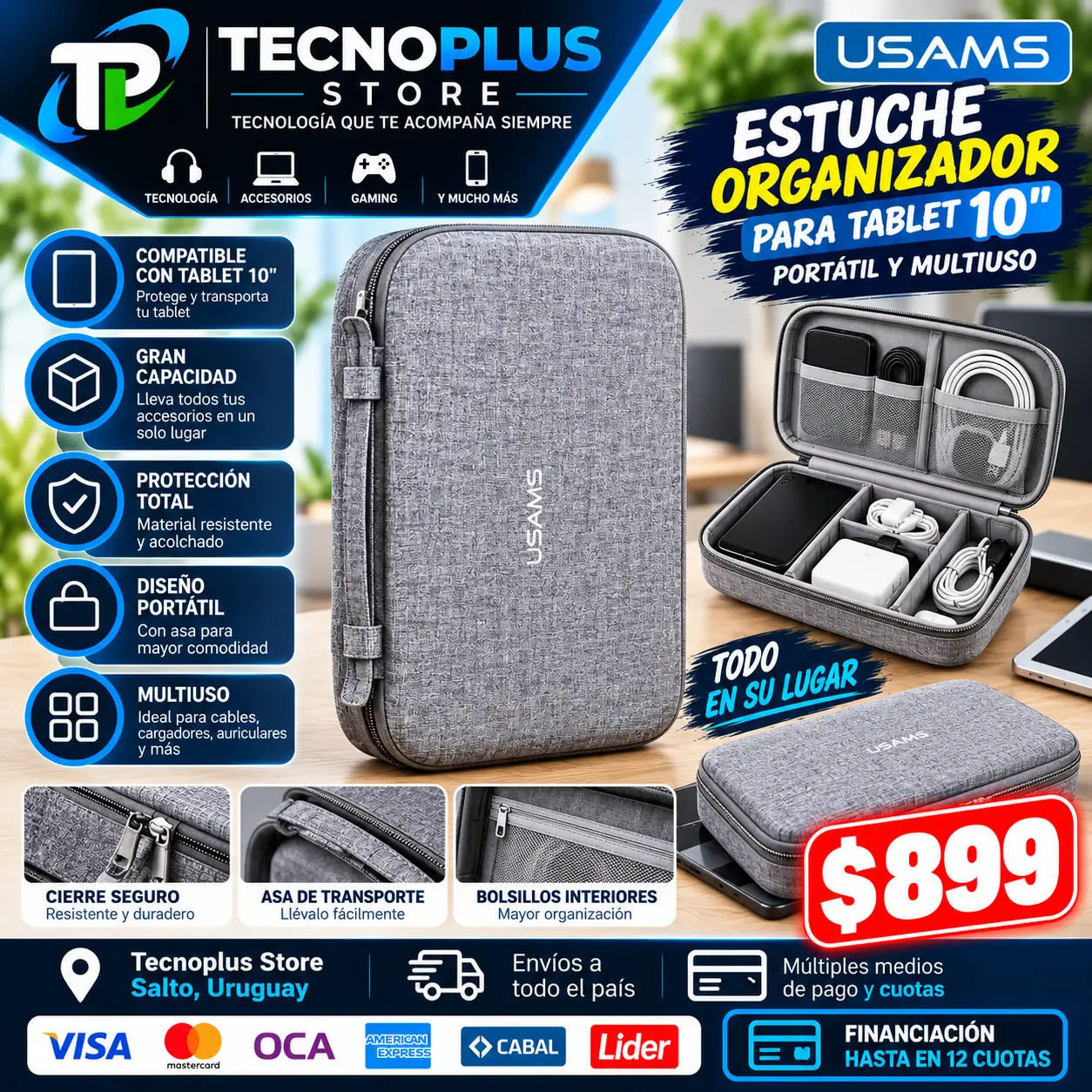 Estuche Organizador USAMS 10 para Tablet – Gris