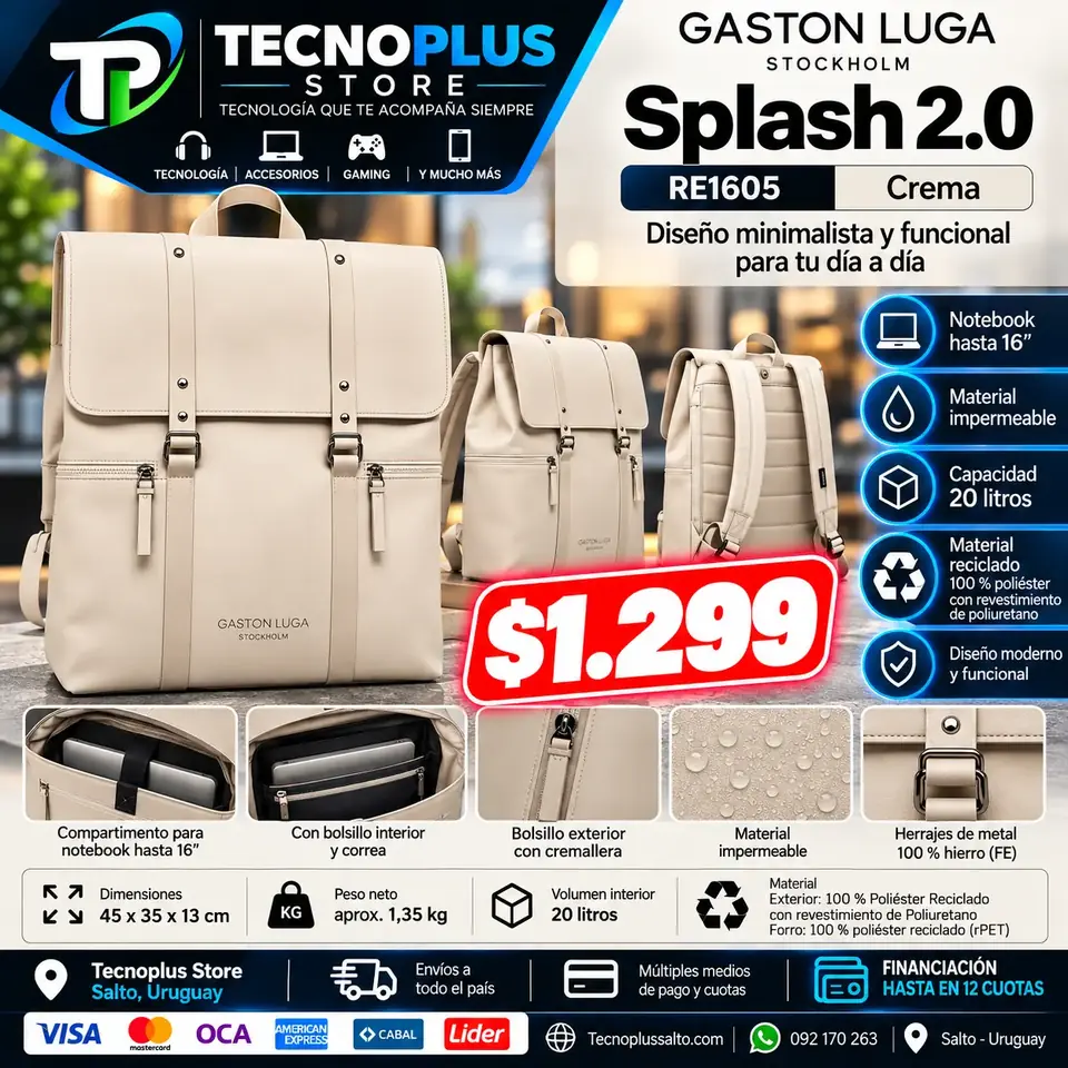 Mochila Gaston Luga Splash 2.0 16 Crema – Impermeable