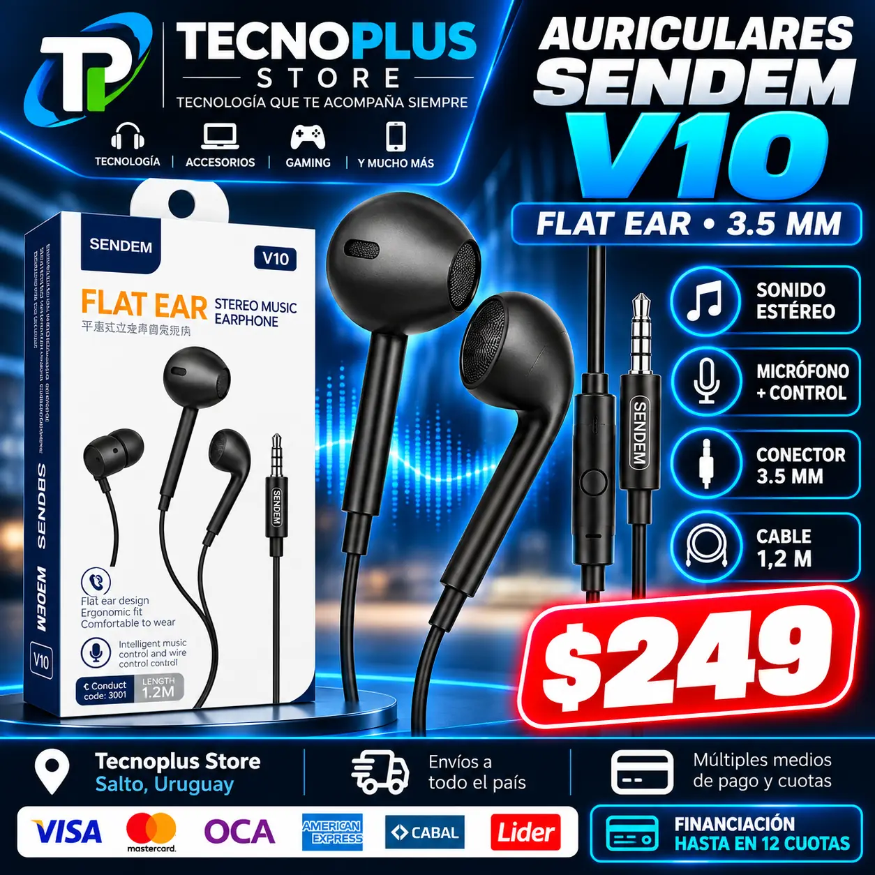 Auriculares SENDEM V10 con Micrófono – Jack 3.5mm
