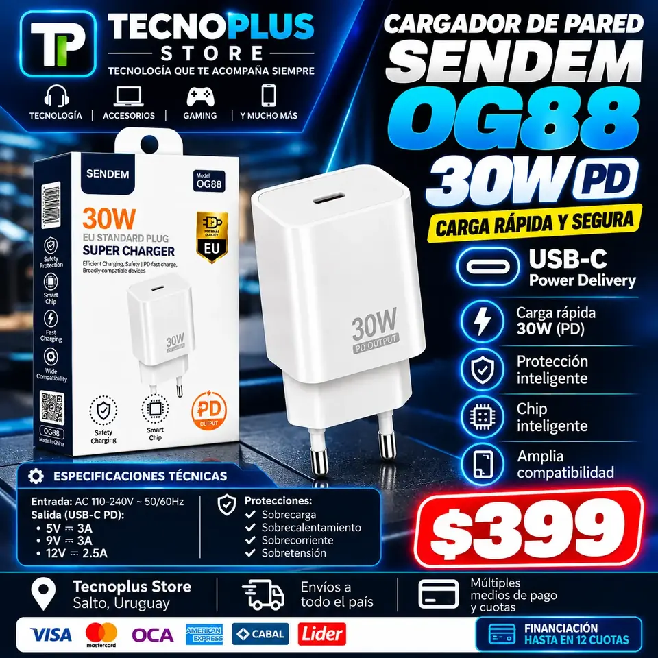 Cargador SENDEM OG88 30W USB-C PD – Carga Rápida