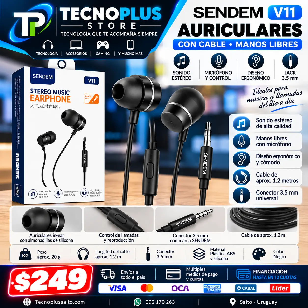 Auriculares SENDEM V11 con Micrófono – Jack 3.5mm