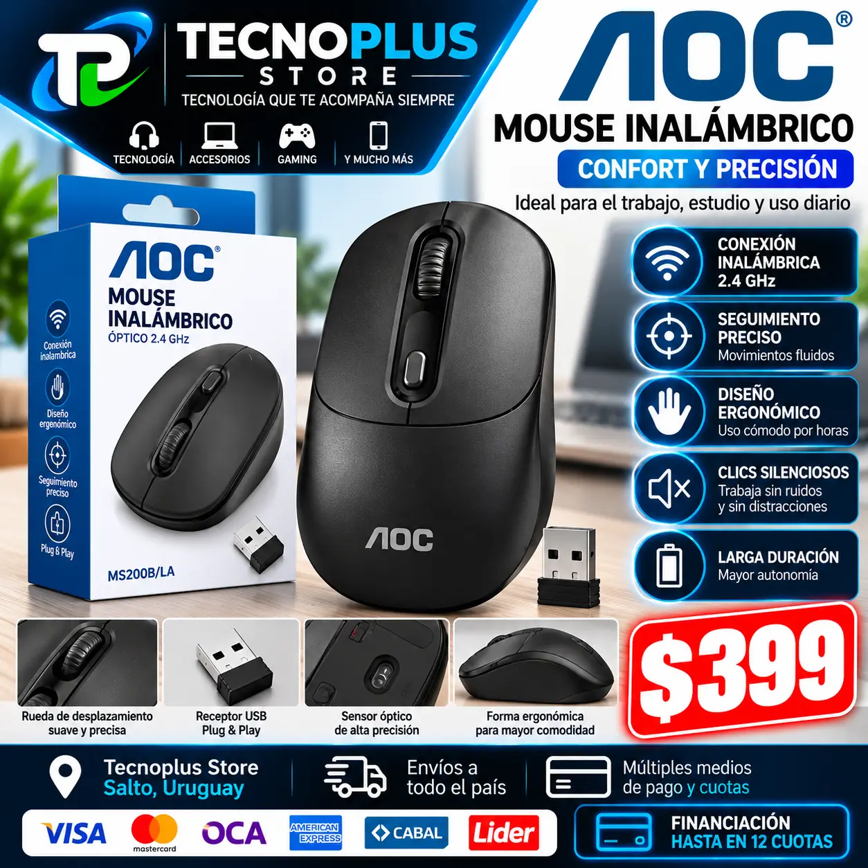 Mouse Inalámbrico AOC – Óptico USB 2.4 GHz