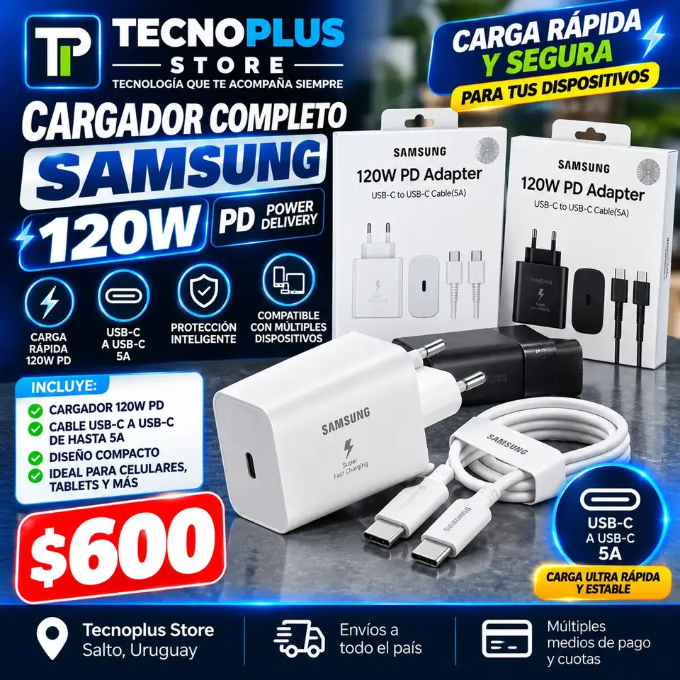 Cargador 120W PD USB-C + Cable USB-C a USB-C 5A