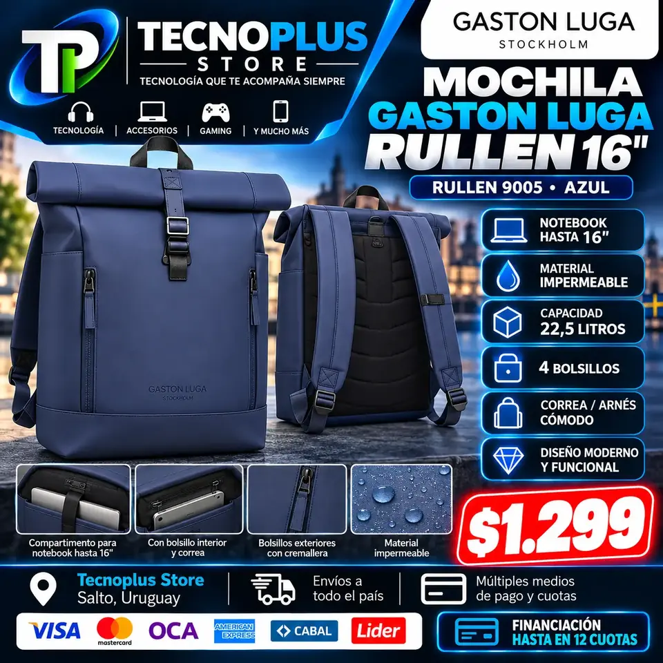 Mochila Gaston Luga Rullen 16 Azul – Impermeable
