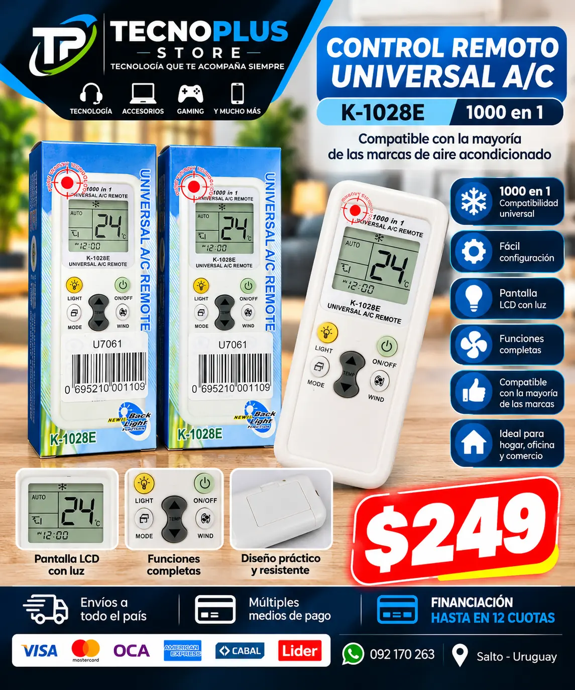 Control Remoto Universal A/C K-1028E 1000 en 1