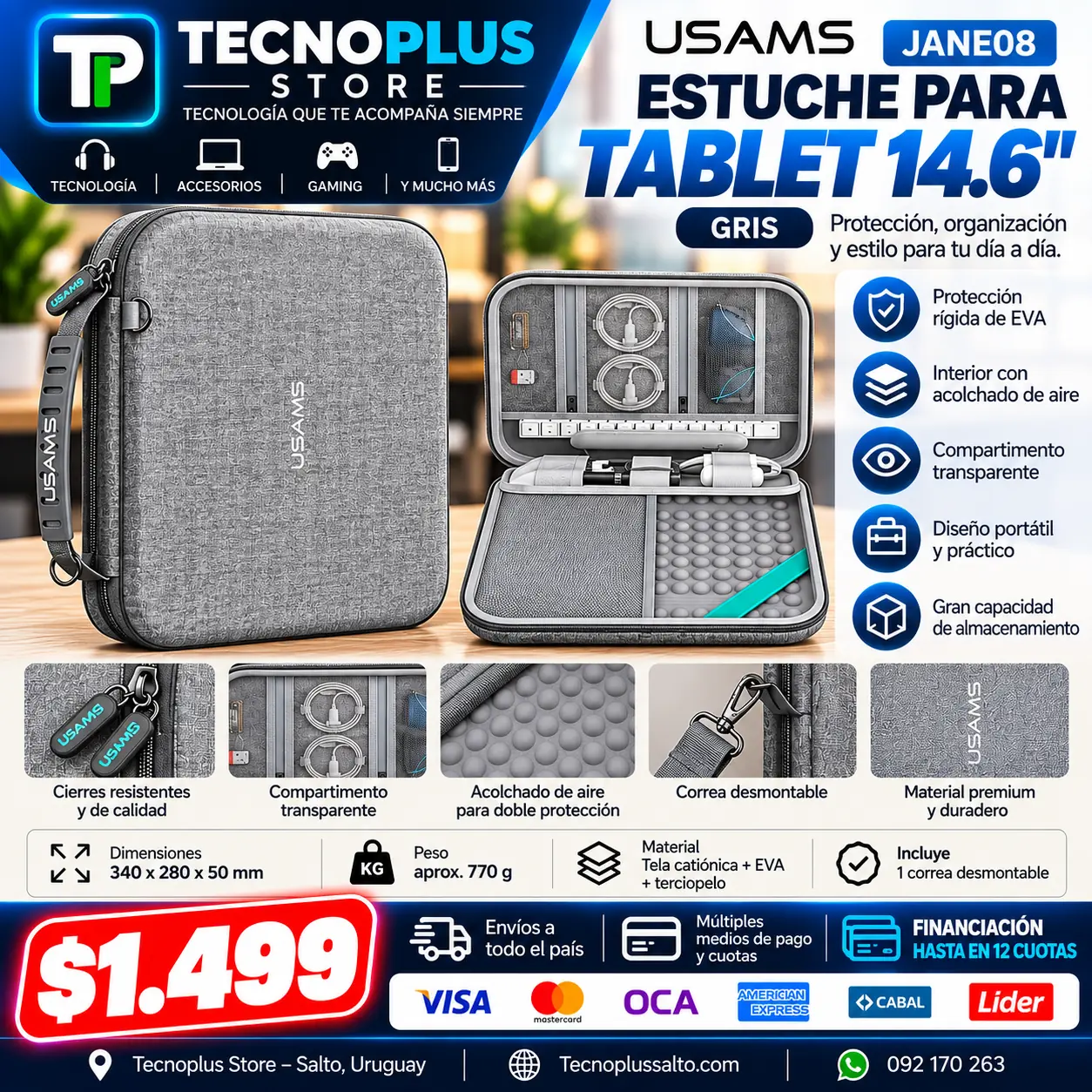 Estuche USAMS JANE08 para Tablet 14.6 – Gris