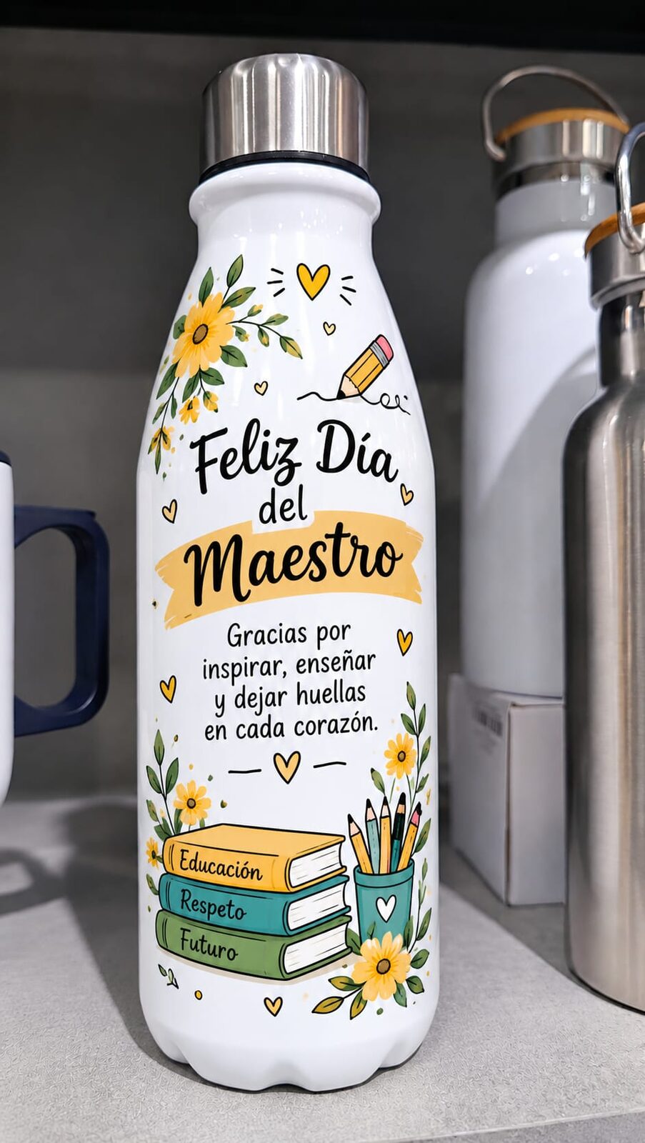 Botella Térmica Personalizada "Día del Maestro" 🌻📚