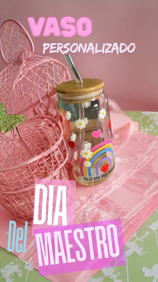 Vaso de Vidrio Personalizado "Día del Maestro" 🌸✨