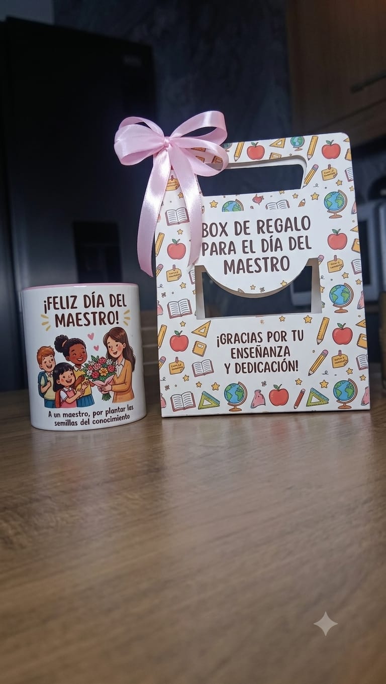 Box + Taza Personalizada "Día del Maestro" 🍎📚