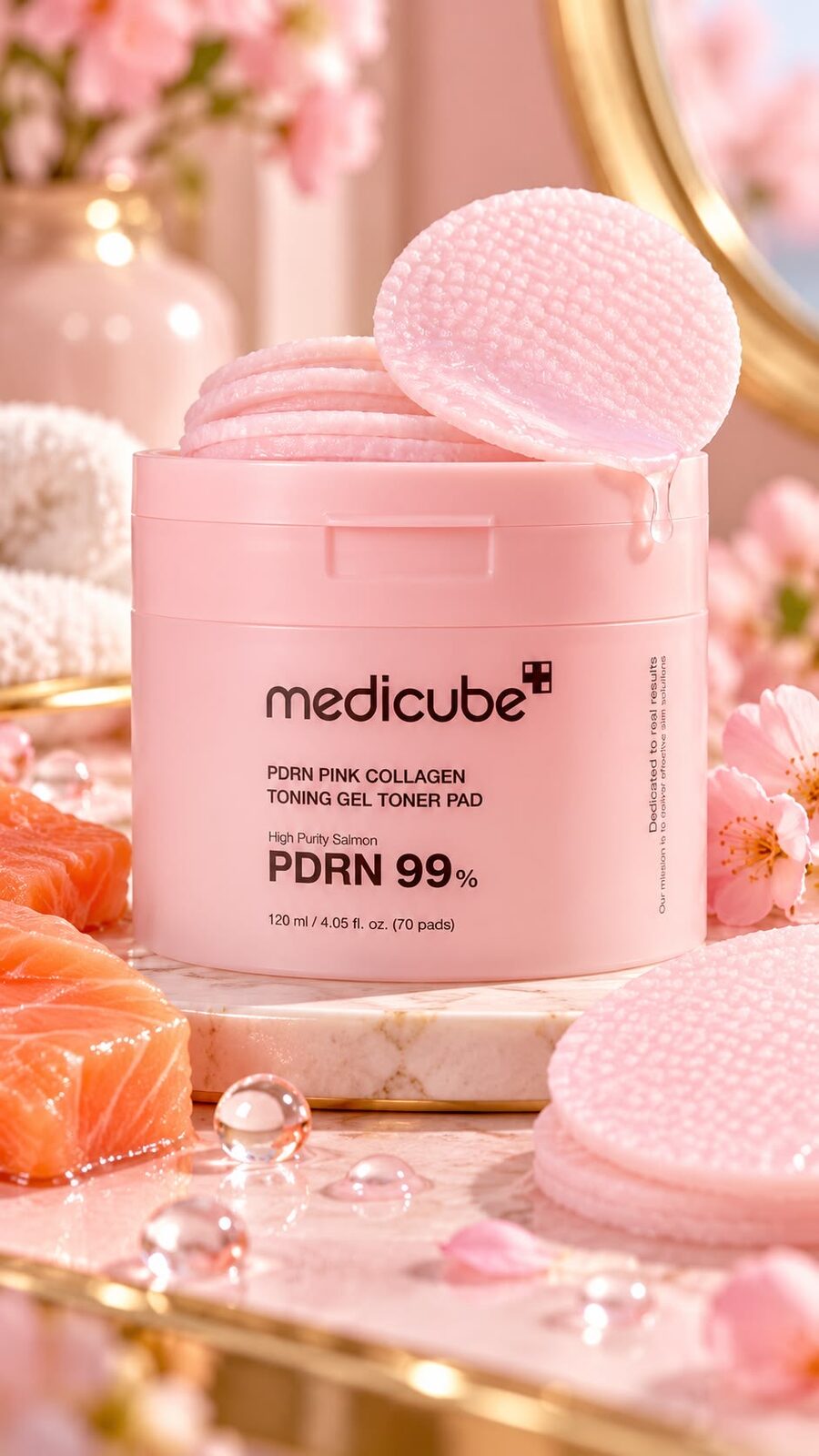 PDRN PINK COLLAGEN TONING GEL TONER PAD – 70 PADS | 120 ML