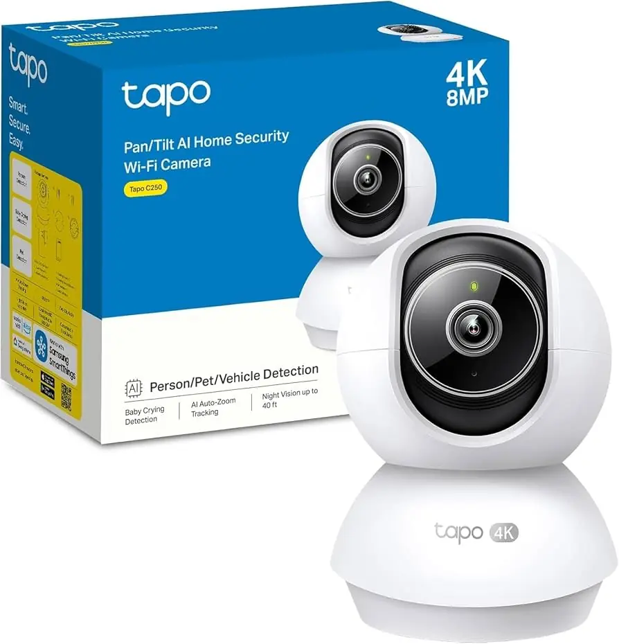 Cámara WiFi TP-LINK Tapo C250 | 4K, 8MP, UHD, Visión Nocturna, Interior