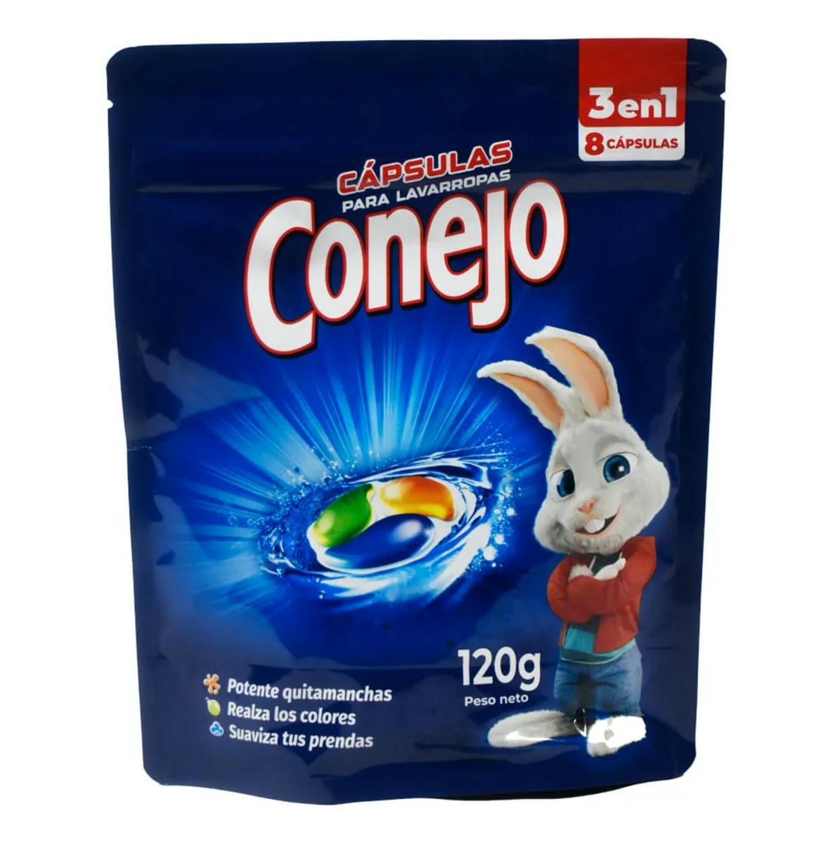 JABON PARA ROPA EN CAPSULAS CONEJO  3 EN 1 LAVA  SUAVIZA PERFUMA