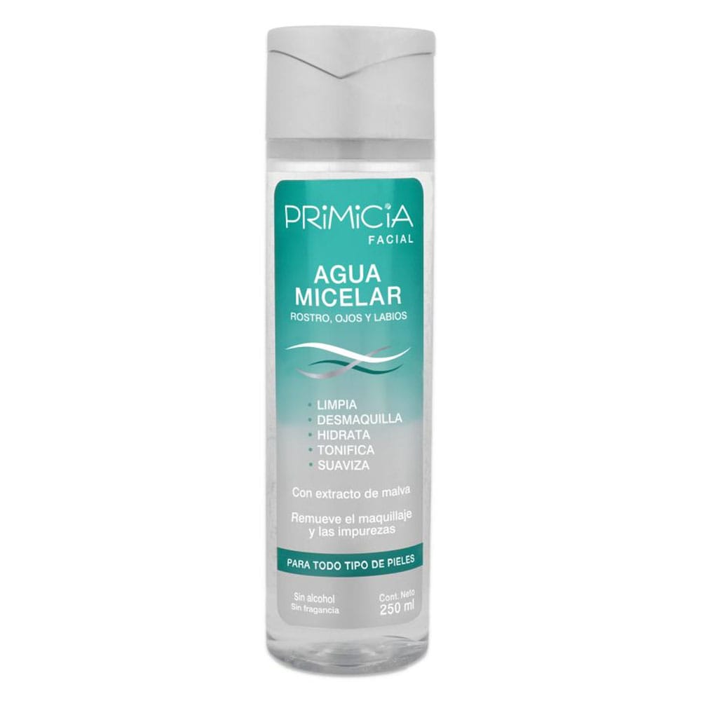 AGUA MICELAR PRIMICIA 250ML LIMPIA DESMAQUILLA HIDRATA TONIFICA SUAVIZA