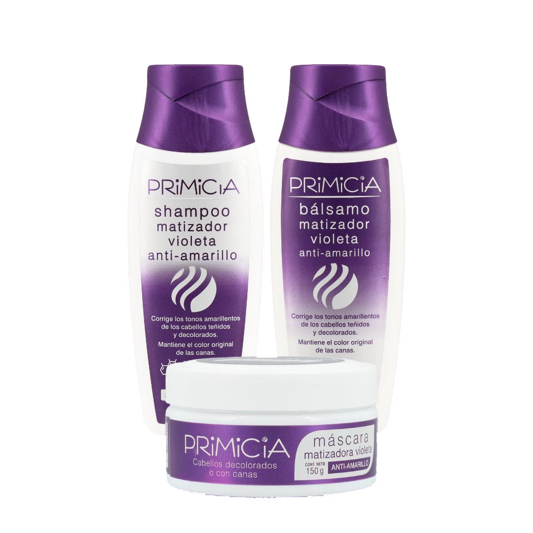 PACK MATIZADOR VIOLETA SHAMPOO Y BALSAMO ACONDICIONADOR PRIMICIA 250ML + MASCARA MATIZADOR VIOLETA PRIMICIA 150GR