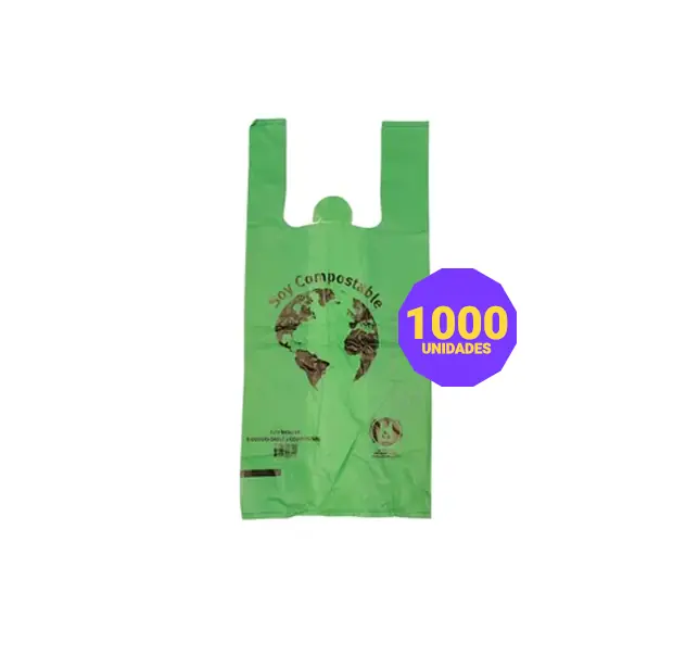 Bolsas Camisetas Compostables Verdes 40x50 1000un