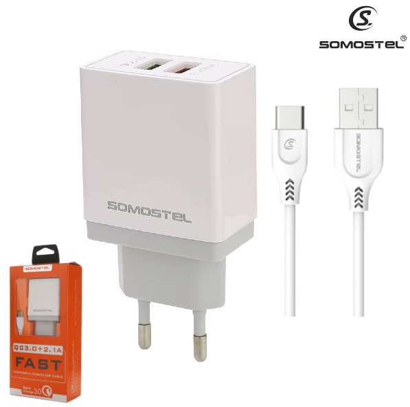 Cargador Doble Puerto Usb Cable Tipo-c Carga Rápida