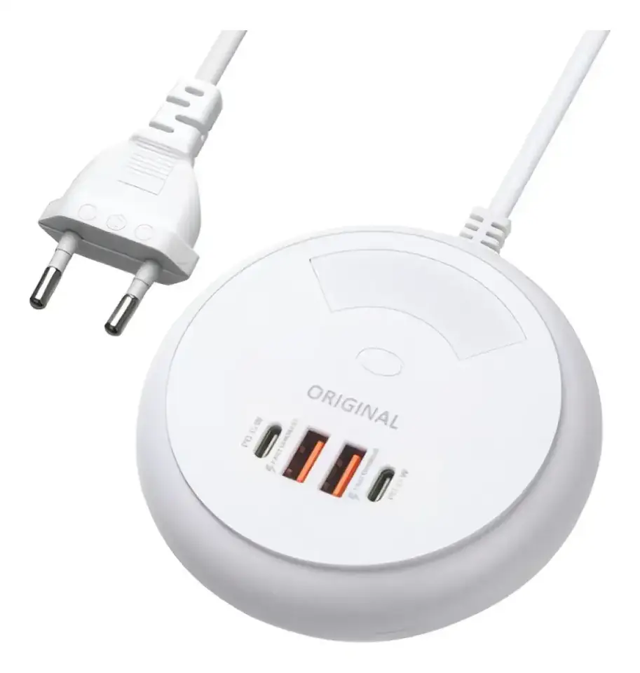 Zapatilla Alargue Adaptador Cargador 2 Usb 2 Tipo-c Led Blanco